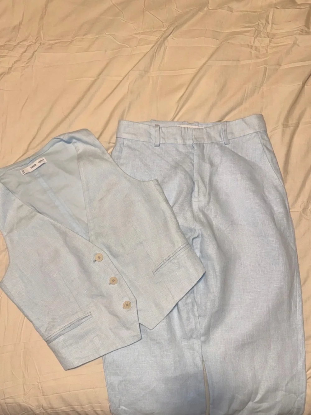 Mango Pale Blue Linen Vest & Tailored Pants Set XS / 2